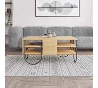 FWStyle 3 Tier Coffee Table Natural Oak Black Metal Frame Scratch Resistant