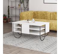 FWStyle 3 Tier Coffee Table Painted White Black Metal Frame Scratch Resistant