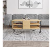 Fwstyle 3 Tier Natural Oak Coffee Table Scratch Resistant Black Metal Frame