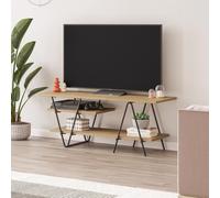 FWStyle 3 Tier TV Unit Light Oak Scratch Resistant Modern Black Metal Frame