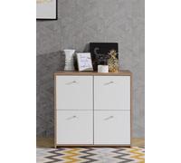 FWStyle 4 Door Storage Cabinet Sonoma Oak & Matt White in Brown FWStyle Brown