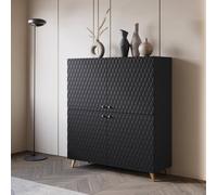 Fwstyle 4 Door Tall Black Diamond Pattern Sideboard (H) 128 (W) 120 (D) 39Cm Black One Size