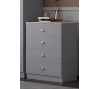4 Drawer Chest Of Drawers Matt Grey Finish With Oak Top FWStyle Grey One Size