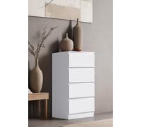 FWStyle 4 Drawer Matt Chest Of Drawers Bedroom Storage Tall Slim Space Saving in White FWStyle White
