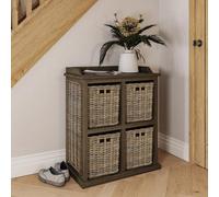 Fwstyle 4 Drawer Storage Unit Ready Assembled Handmade Solid Mahogany & Rattan