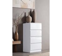Fwstyle 4 Drawer White Gloss Chest Of Drawers Bedroom Storage Tall Slim Design White