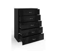 5 Drawer Tall High Gloss Chest Of Drawers FWStyle Black One Size