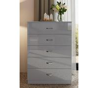 5 Drawer Tall High Gloss Chest Of Drawers FWStyle Grey One Size