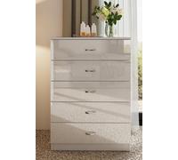 5 Drawer Tall High Gloss Chest Of Drawers FWStyle White One Size