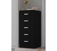 Tunis 5 Drawer Tallboy Slim Chest Of Drawers - Matte Black, Black