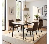 Fwstyle 5 Piece Cream Marble Effect Dining Table & Dark Brown Chairs Set