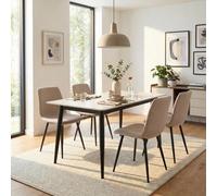 Fwstyle 5 Piece Cream Marble Effect Stone Dining Table & Light Brown Chairs Set