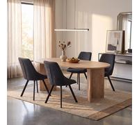 Fwstyle 5 Piece Dining Set 180X90Cm Oak Table & 4 Black Swiveling Chairs In Brown Brown