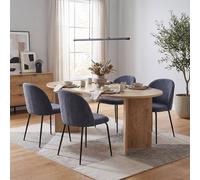 FWStyle 5 Piece Dining Set 180x90cm Oak Table & 4 Steel Blue Chairs in Brown | Size: 180x90 cm FWStyle Brown 180x90 cm