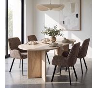 Fwstyle 5 Piece Dining Set 180X90Cm Travertine Table & 4 Brown Swivel Chairs In Beige Beige