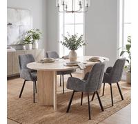 FWStyle 5 Piece Dining Set 180x90cm Travertine Table & 4 Grey Swivel Chairs in Beige | Size: 180x90 cm FWStyle Beige 180x90 cm