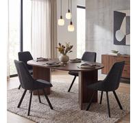 FWStyle 5 Piece Dining Set 180x90cm Walnut Table & 4 Black Swiveling Chairs in Brown | Size: 180x90 cm FWStyle Brown 180x90 cm
