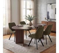 Fwstyle 5 Piece Dining Set 180X90Cm Walnut Table & 4 Green Swiveling Chairs In Brown Brown