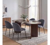 Fwstyle 5 Piece Dining Set 180X90Cm Walnut Table & 4 Steel Blue Chairs In Brown Brown