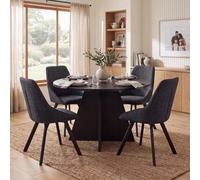 Fwstyle 5 Piece Erin Dining Set 120Cm Round Black Table & 4 Black Swivel Dining Chairs