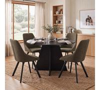 Fwstyle 5 Piece Erin Dining Set 120Cm Round Black Table & 4 Green Swivel Dining Chairs