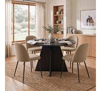 Fwstyle 5 Piece Erin Dining Set 120Cm Round Black Table & 4 Mustard Dining Chairs