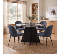 Fwstyle 5 Piece Erin Dining Set 120Cm Round Black Table & 4 Steel Blue Dining Chairs
