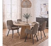 Fwstyle 5 Piece Erin Dining Set 120Cm Round Natural Oak Table & 4 Amelia Brown Dining Chairs