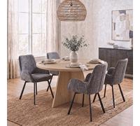 Fwstyle 5 Piece Erin Dining Set 120Cm Round Natural Oak Table & 4 Amelia Grey Dining Chairs
