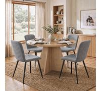 Fwstyle 5 Piece Erin Dining Set 120Cm Round Natural Oak Table & 4 Grey Clamshell Dining Chairs