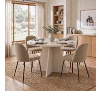 Fwstyle 5 Piece Erin Dining Set 120Cm Round Travertine Table & 4 Mustard Dining Chairs