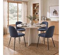 Fwstyle 5 Piece Erin Dining Set 120Cm Round Travertine Table & 4 Steel Blue Dining Chairs