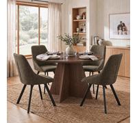 Fwstyle 5 Piece Erin Dining Set 120Cm Round Walnut Table & 4 Green Swivel Dining Chairs