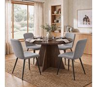 Fwstyle 5 Piece Erin Dining Set 120Cm Round Walnut Table & 4 Grey Clamshell Dining Chairs