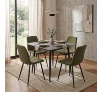 Fwstyle 5 Piece Grey Marble Effect Square Dining Table & Green Chairs Set Green