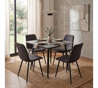 Fwstyle 5 Piece Grey Marble Effect Square Dining Table & Grey Chairs Set Grey