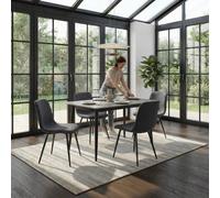 Fwstyle 5 Piece Grey Marble Effect Stone Dining Table & Grey Chairs Set