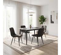 FWStyle 5 Piece Grey Marble Effect Stone Dining Table & Grey Chairs Set FWStyle Grey