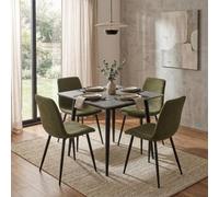Fwstyle 5 Piece Grey Marble Effect Stone Square Dining Table & Green Chairs Set
