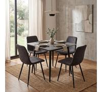 Fwstyle 5 Piece Grey Marble Effect Stone Square Dining Table & Grey Chairs Set