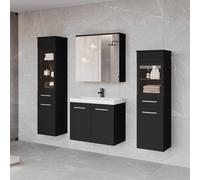 Fwstyle 5 Piece Matt Black Wall Mounted Full Bathroom Furniture Set Black One Size