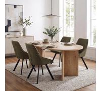 Fwstyle 5 Piece Robyn Dining Set 180X90Cm Oak Table & 4 Green Swivel Dining Chairs