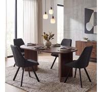 Fwstyle 5 Piece Robyn Dining Set 180X90Cm Walnut Table & 4 Black Swivel Dining Chairs