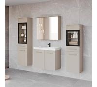 Fwstyle 5 Piece Sandstone Wall Mounted Full Bathroom Furniture Set In Beige Beige One Size