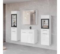 FWStyle 5 Piece White Gloss Wall Mounted Full Bathroom Furniture Set FWStyle White