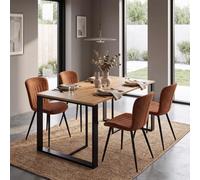 Fwstyle 5 Piece Willow 140X80Cm Natural Oak Dining Table Set With 4 Chesnut Clamshell Dining Chairs