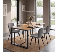 Fwstyle 5 Piece Willow 140X80Cm Natural Oak Dining Table Set With 4 Grey Clamshell Dining Chairs