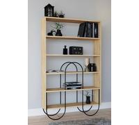 Fwstyle 5 Shelf Modern Shelving Display Unit Natural Oak Curved Metal Frame In Brown