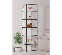 5 Tier Modern Bookcase Shelving Unit Painted White Black Metal Frame FWStyle White One Size
