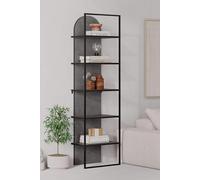 FWStyle Retro Grey Modern Black Metal Frame Bookcase Shelving Unit 5 Tier